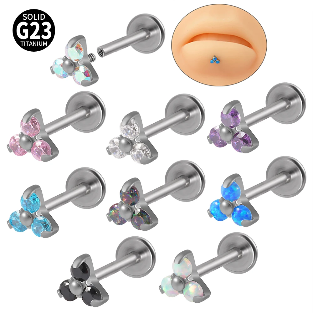

1PC G23 Titanium Zircon Labret Lip Ring Opal Internally Threaded Ear Cartilage Tragus Helix Daith Piercing Jewelry 16G