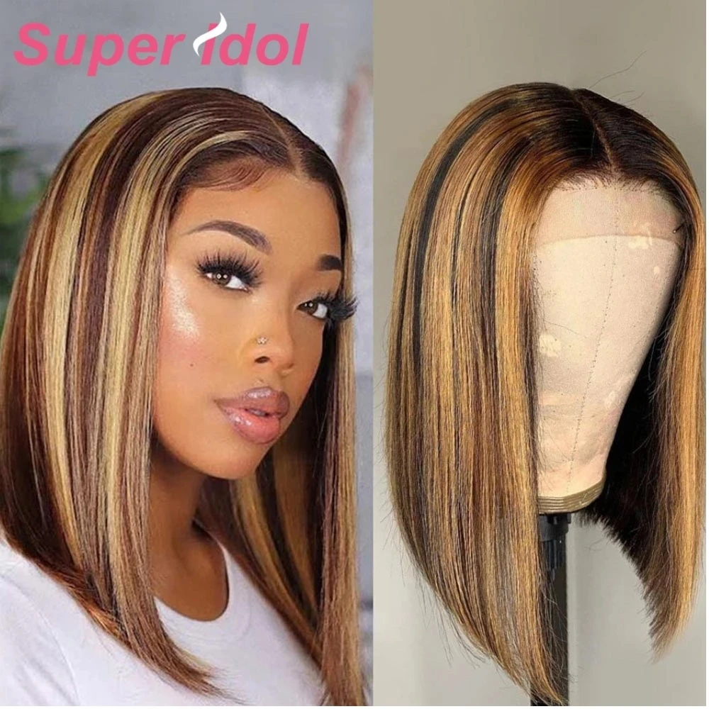 

P4/27 Highlight Straight Bob Wig Brazilian Ombre Lace Closure Wigs For Women Short Bob 4*1 T Part Human Hair Wigs With Baby Hair
