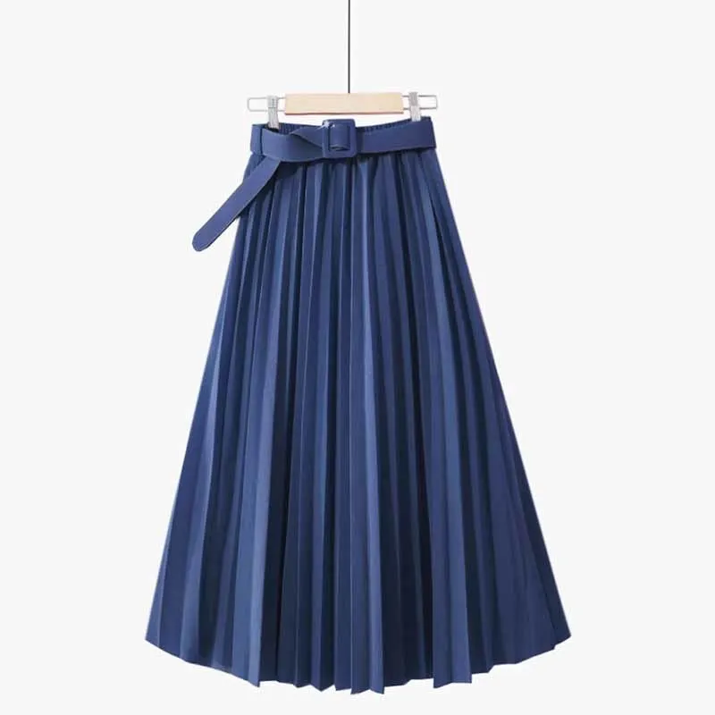 

Pleated Medium Length Skirt For Women 2022 Autumn Winter Korean Style New High Waist Solid 11 Color A-line Skirts