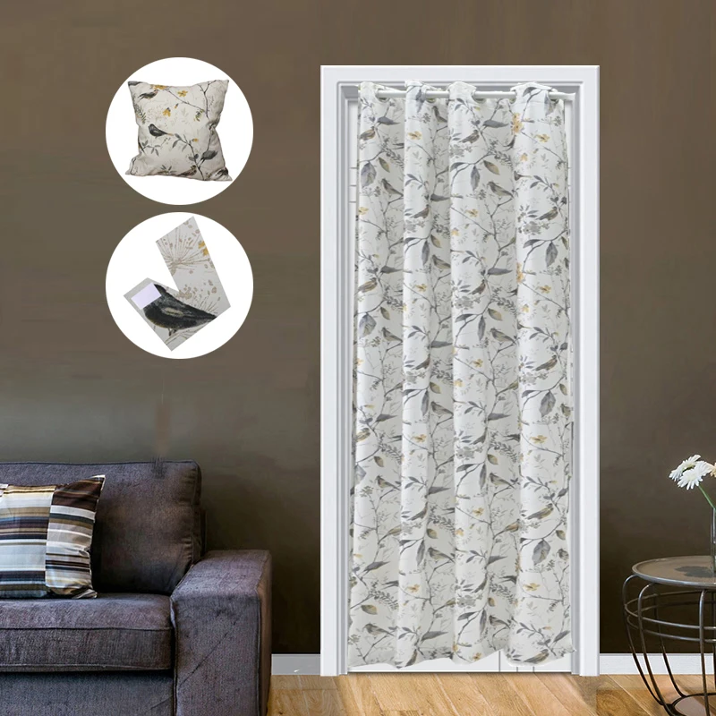 

Pastoral Floral Birds Semi-Blackout Curtains for Farmhouse Grommet Top Doorway Short Window Room Divider Partition Drapes