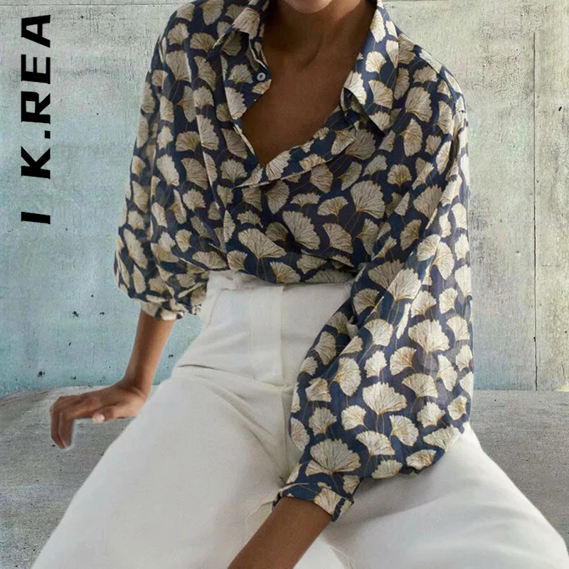 

I K.Rea Shirt New Women Basic New Top Floral Printed Ladies Casual Tops Sexy Friends Long Sleeve Loose Women's Top Female