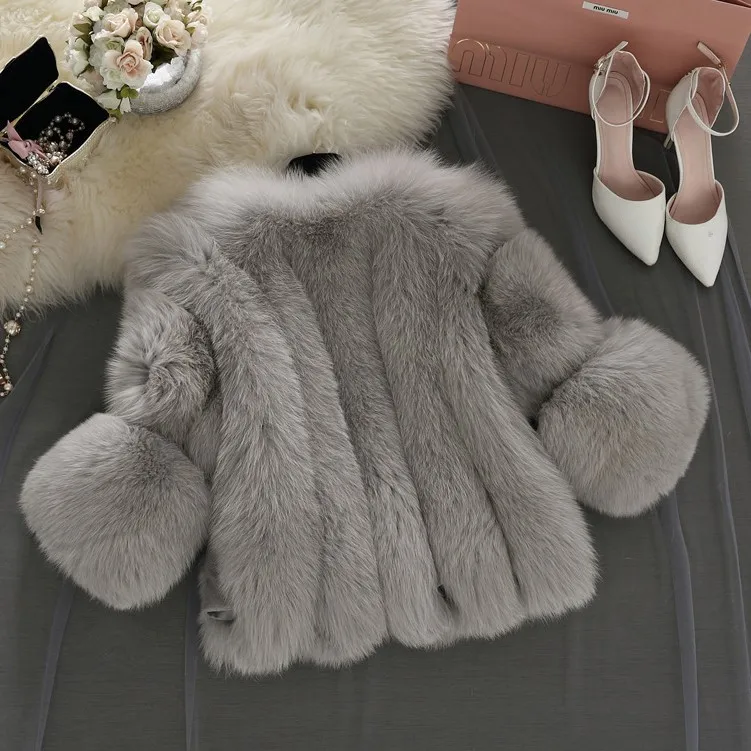 Europe and The United States Imitation Fur Women's Short Slim-fitting Patchwork Coat Imitation Fox Fur Faux Fur Coat