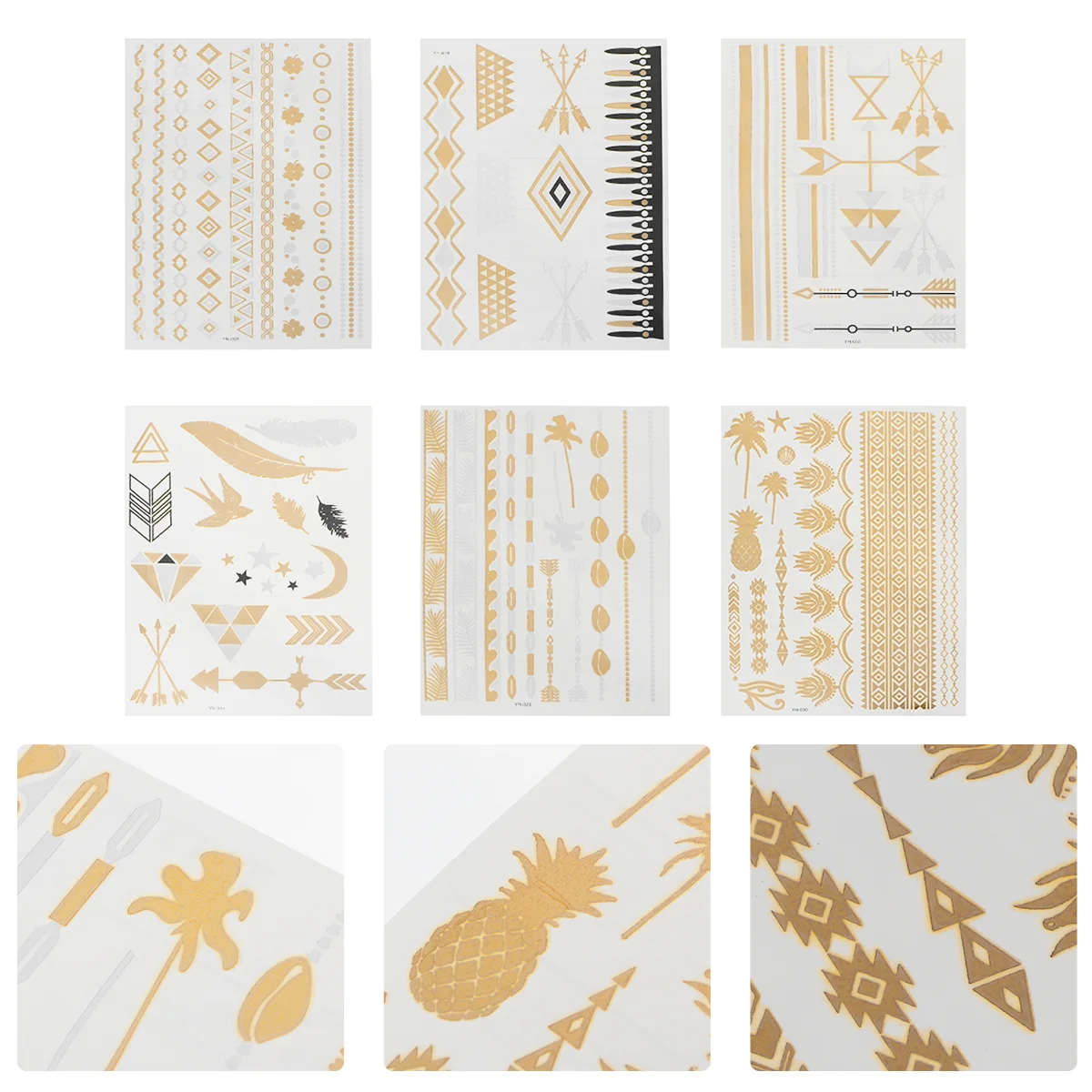 

6pcs Tattoos Stickers Delicate Elegant Metal Tattoos Fake Tattoos for Body