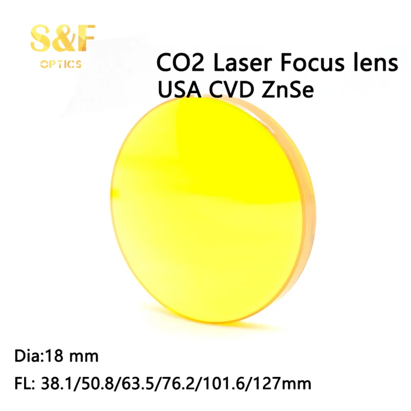 Оптический CO2 лазер Meniscus/Plano USA CVD Znse фокусный объектив диаметром 18 мм FL38.1/50 8/63 5/76