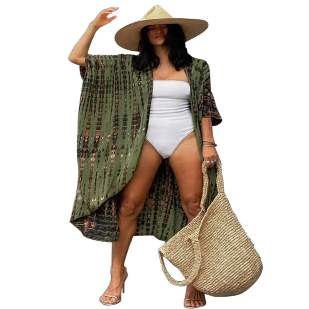 

Swimwear Women 2022 Bikini Wrap Dress Elegant Summer Woman Clothes Plus Size Long Kimono Tunic Beach Wear Swim Suit Cover Up