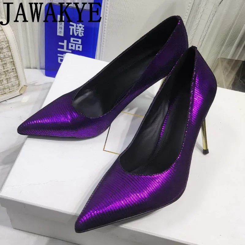 Женские туфли-лодочки из натуральной кожи с острым носком