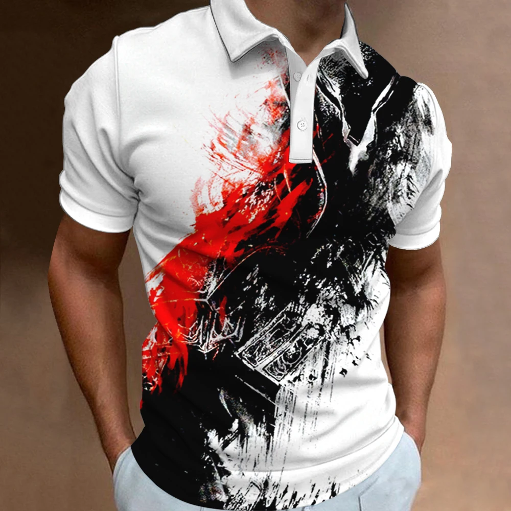 

Men Polo Summer Short Sleeve Clothes 3d Printing Retro Ink Pattern Fashion Men's Daily Casual Oversized Lapel Polo Shirt Top