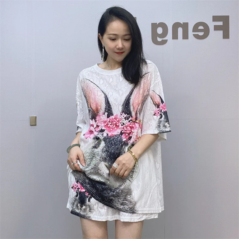 

Diamonds Animal Printed Short Set Women Summer Clothes Loose Suits Casual Knitting Beading Tops Two Piece Sets Womens Outifits