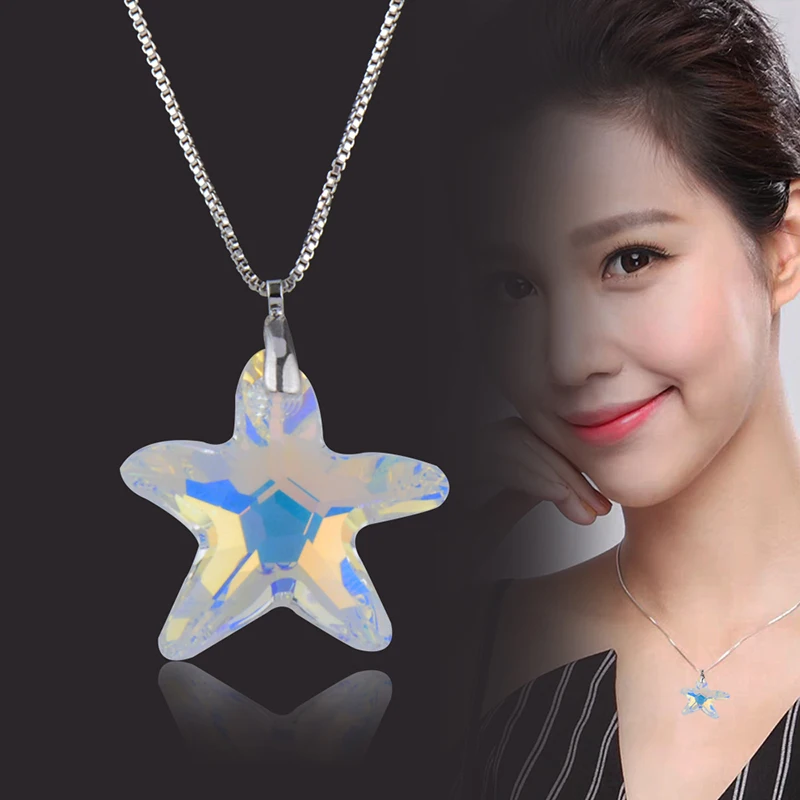 

LEEKER Rose Gold Silver Color Crystal Flower Starfish Heart Pendants Necklace For Women Fashion Jewelry 2022 New Arrival 041 LK9