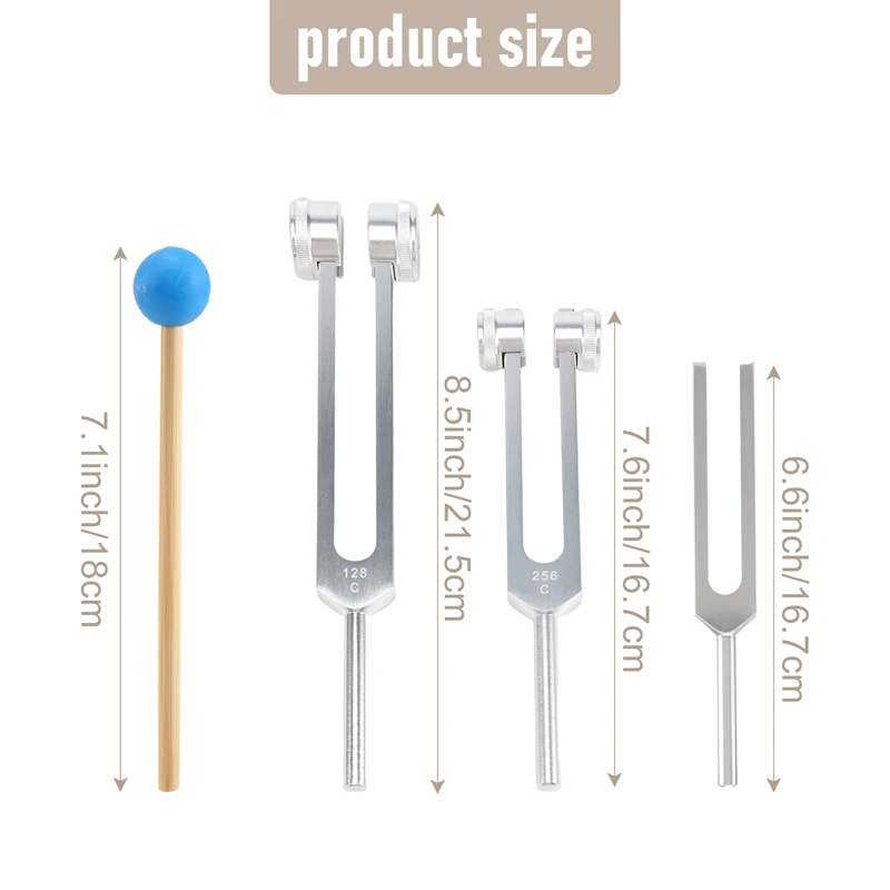 Комплект из 4 вилок для настройки (128 Гц 256 512 528 Гц) с молотком вилки звука