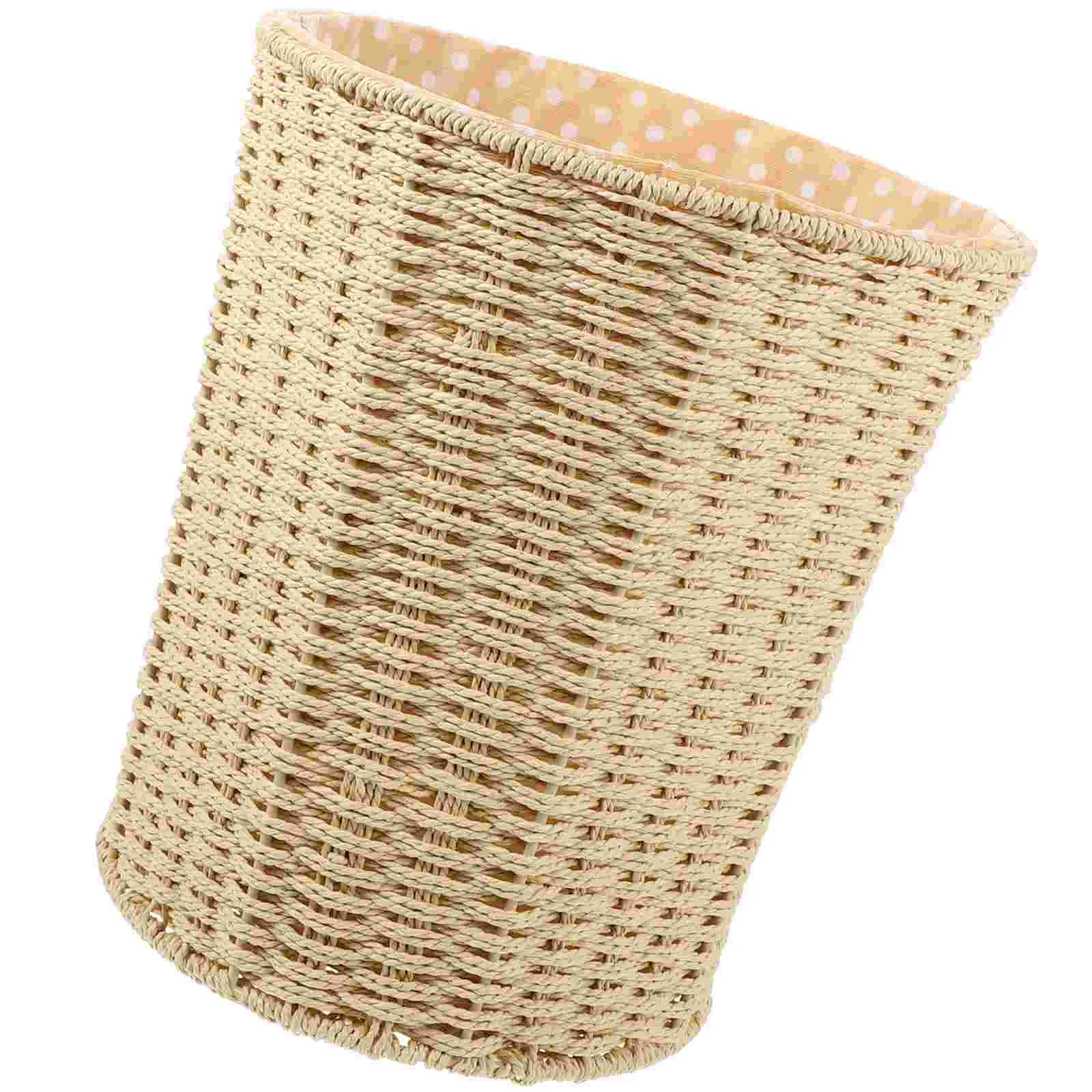 

Woven Storage Basket Rattan Waste Trash Kitchen Supplies Iron Frame Garbage Bin Baskets Office Litter Can