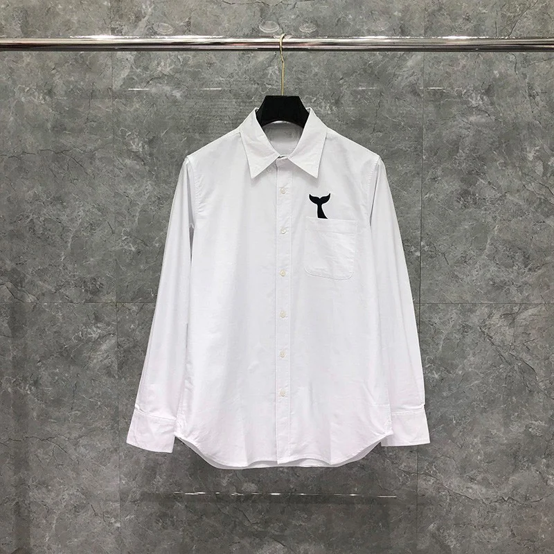 THOM TB Shirt Spring Autunm Fashion Brand Men's Shirt Fish Tail On Pocket Casual Cotton Oxford Slim Custom Wholesale TB Shirt