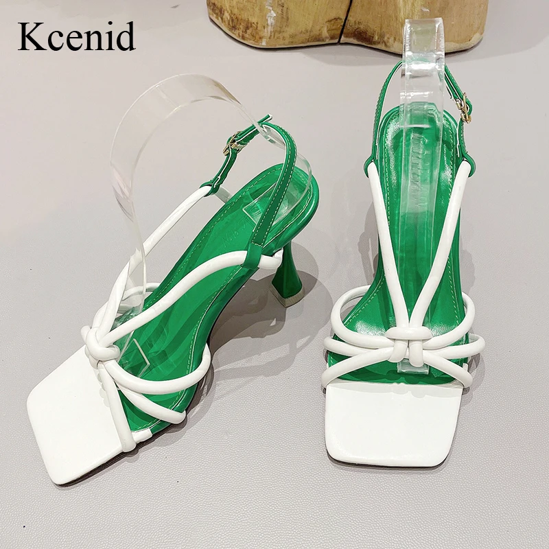 

Kcenid Buckle Strap Women Sandals Summer Fashion Square Toe High Heels Gladiator Sandals Shoes Narrow Band Party Dress Pumps