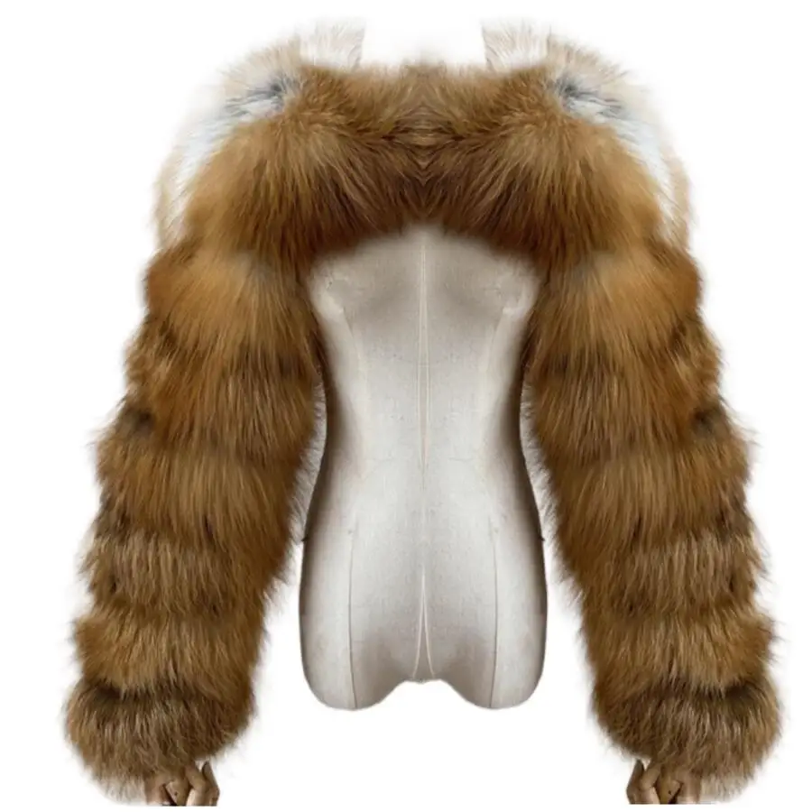 

Women Real Raccoon Fur Silver Fox Red Fox Sleeve Ladies Fashion Natural Two Sleeve