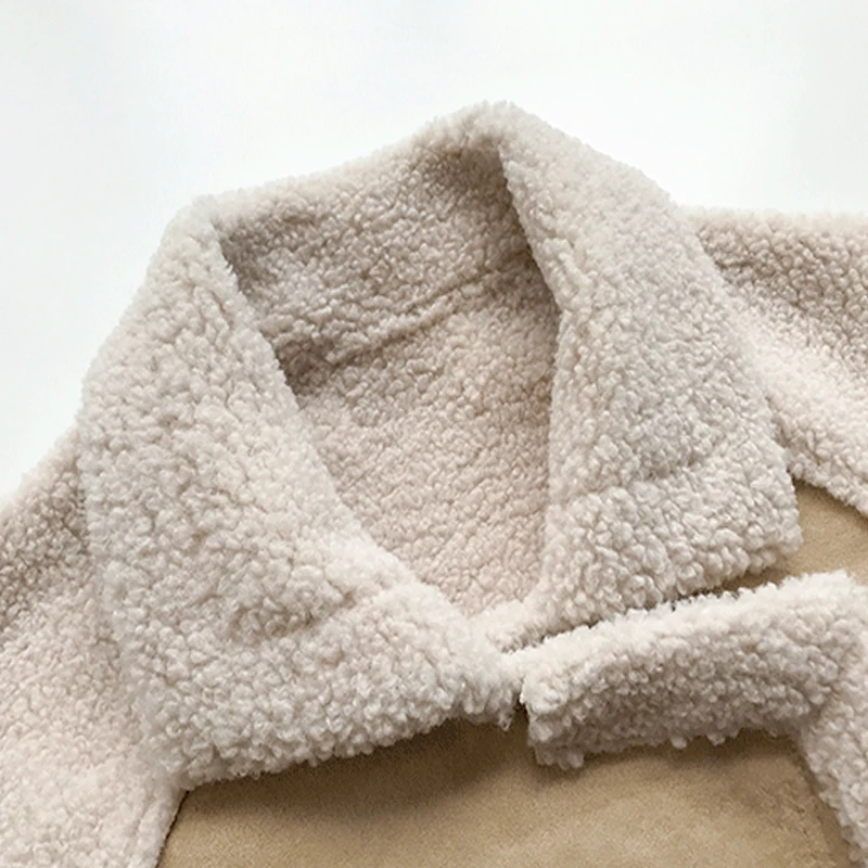 BHWYFC Plus Size Women's Jacket Large Lapel Thicke Short Faux Fur One-piece Sheep Plus Velvet lamb fleece Motorcycle Jacket