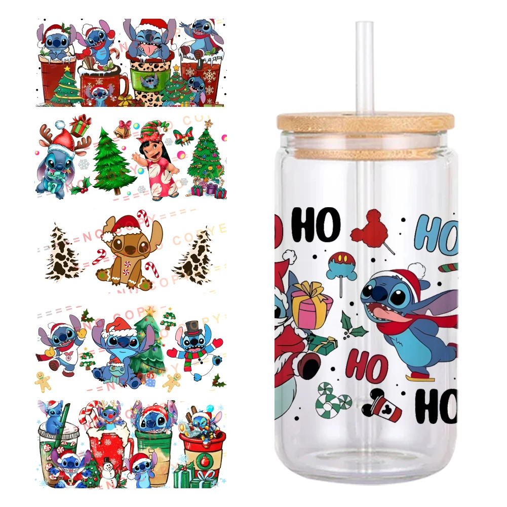 11*24 см Рождественская оберточная наклейка Disney Stitch UV DTF DIY для 16 унций стеклянная