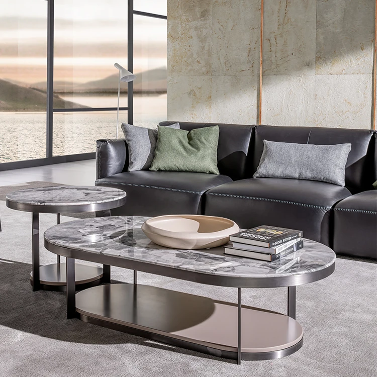

Steel-land Small minimalist European style modern stainless steel marble round coffee table for living room