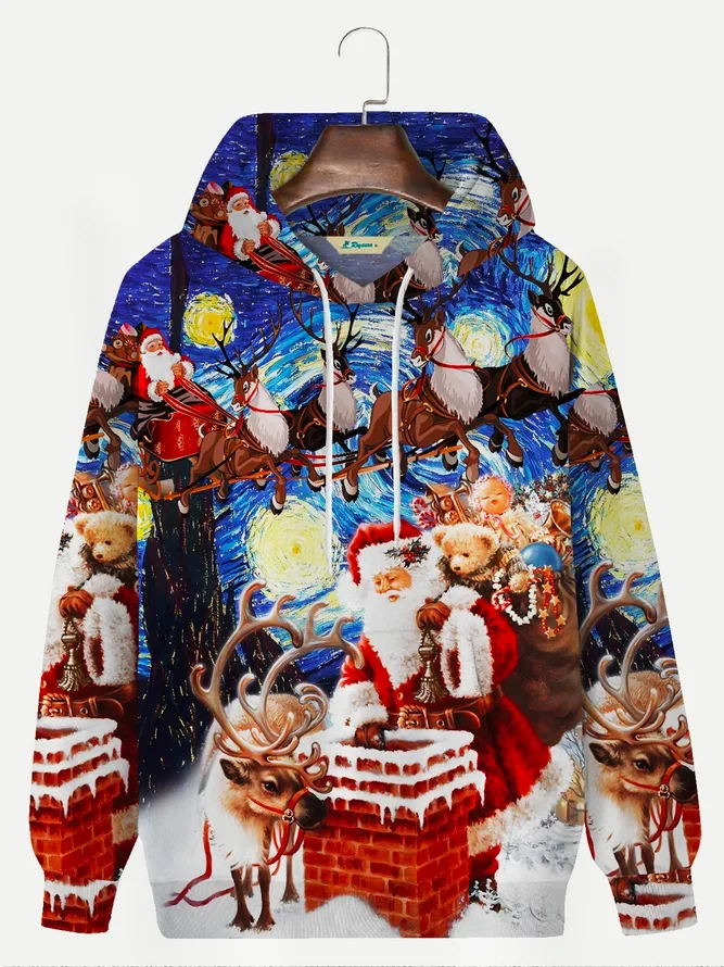 

Толстовка с капюшоном для мужчин и женщин, Модные свитшоты с 3D рисунком Санта Клауса, Рождества, нового года