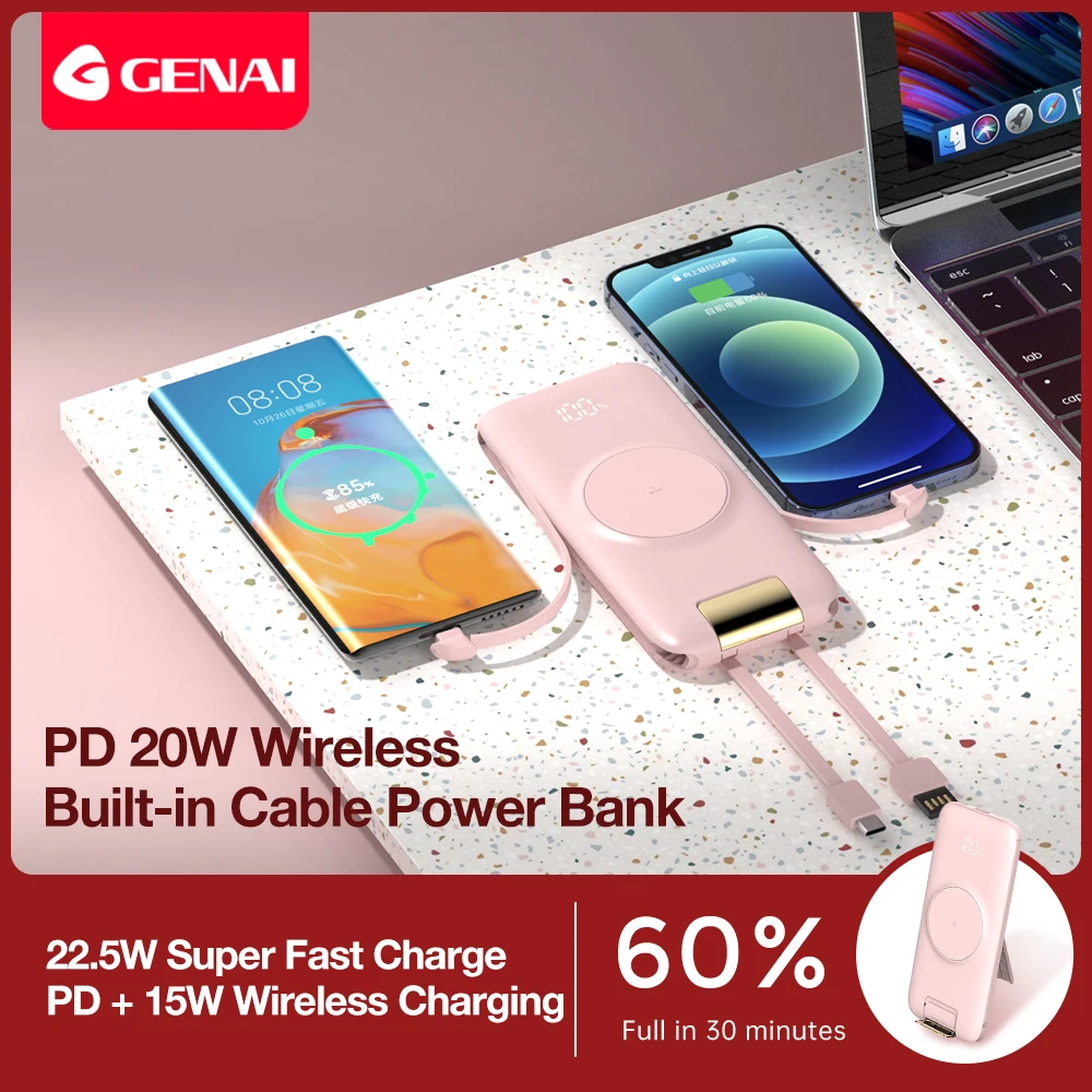 Ceny Genai 20000mAh Power Bank Z Wbudowanymi Kablami Linie ładowania ładowarka PD Przenośne Bezprzewodowe Powerbanks Bateria Zewnętrzna Mobilna Kup Genai 20000mAh Power Bank Z Wbudowanymi Kablami Linie ładowania ładowarka PD Przenośne Bezprzewodowe Powerbanks Bateria Zewnętrzna Mobilna
