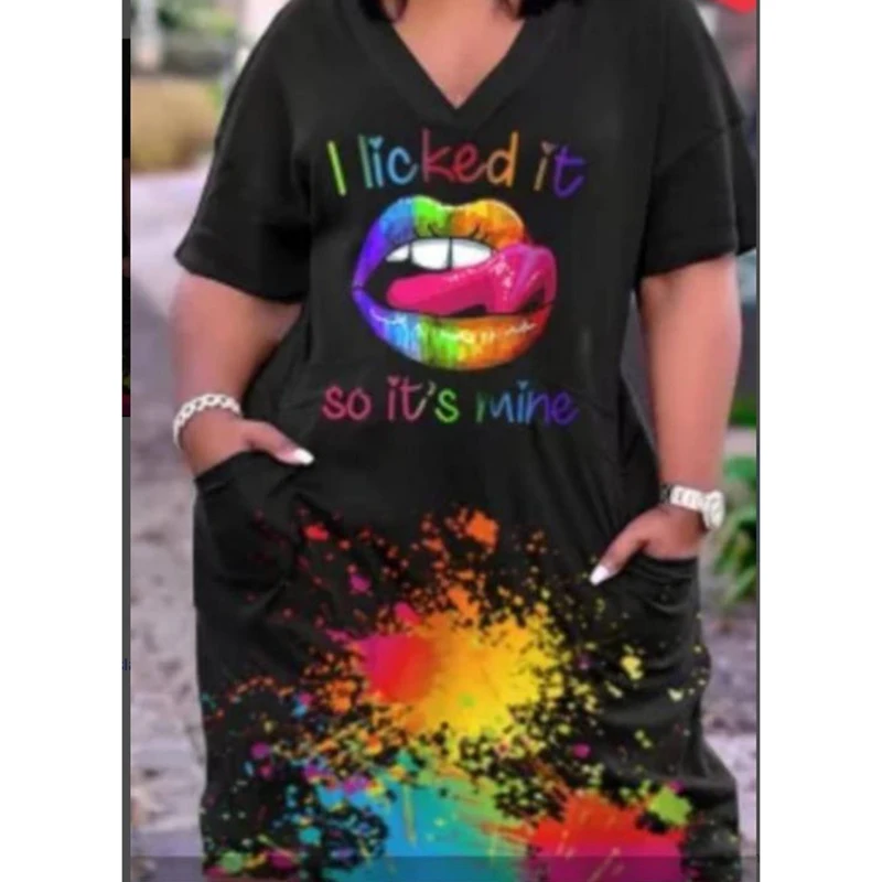 

Fashion Printed Plus Size Dresses Women Casual Short Sleeve Summer Loose Midi Dress Party Clubwear Wholesale Dropshipping