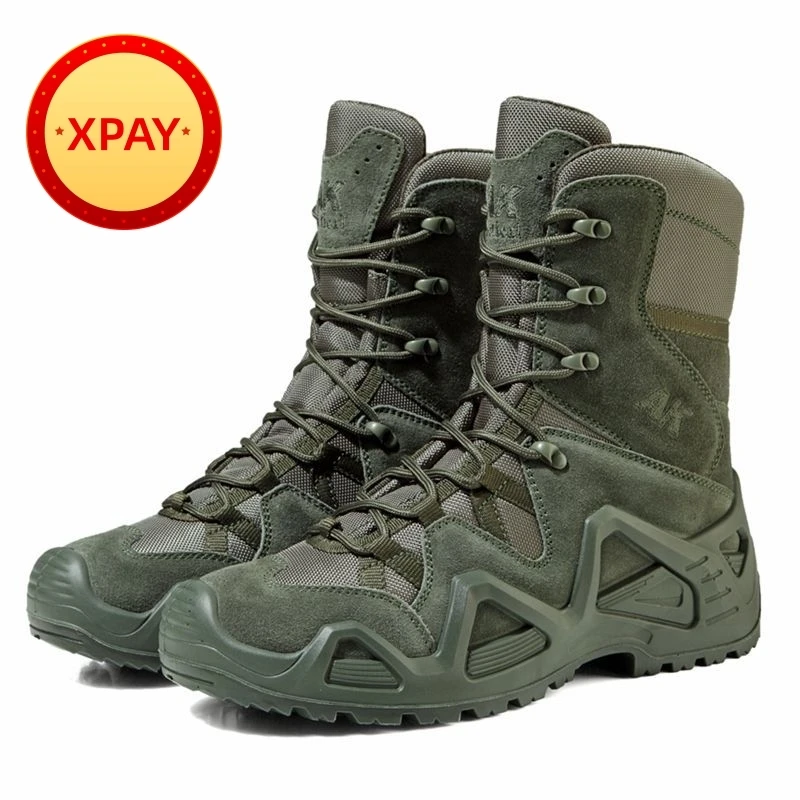 

XPAY Men's Military Boots Autumn Round Head Lace Up High-top Sneakers Outdoor Breathable Hiking Desert Botas Taticas Masculino