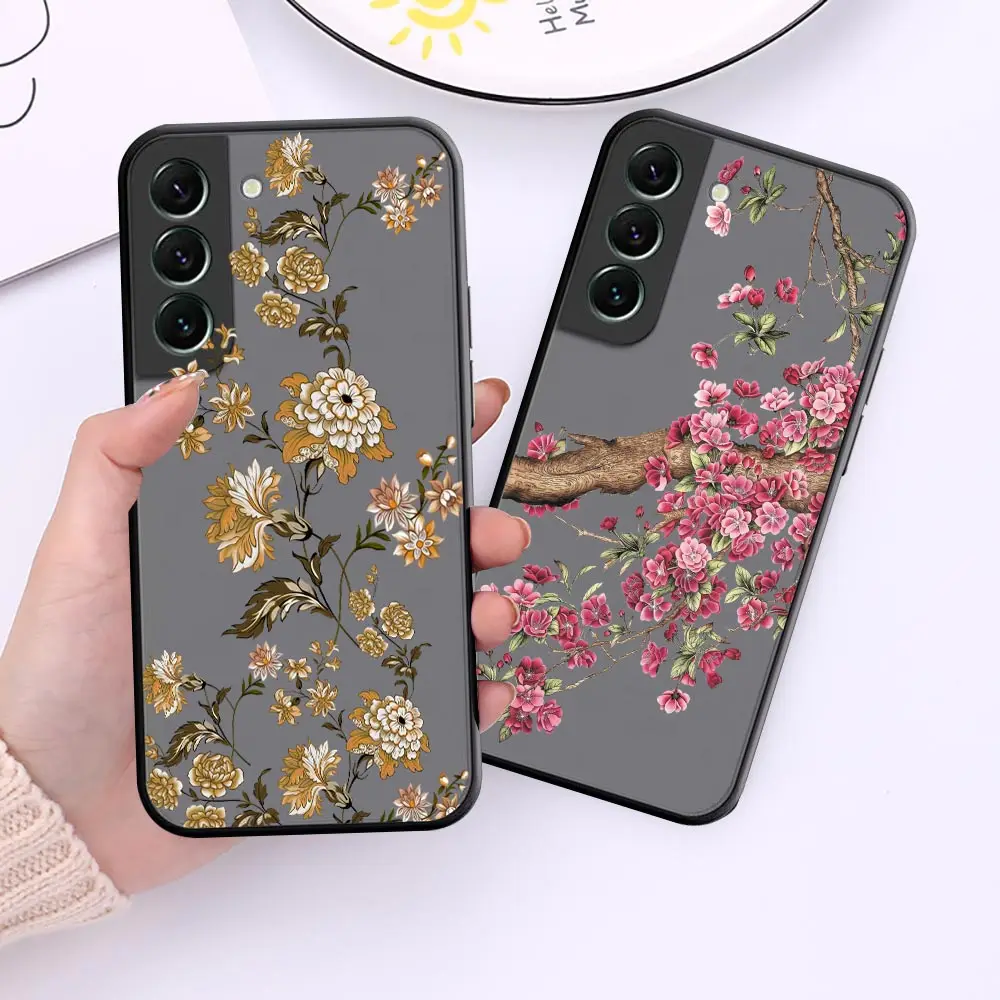 

Fashion Lovely Vintage Leaves Flower Birds Matte Case For Samsung Galaxy S23 S22 S21 S20 FE Ultra S10 S10E S9 Lite Plus 5G Funda