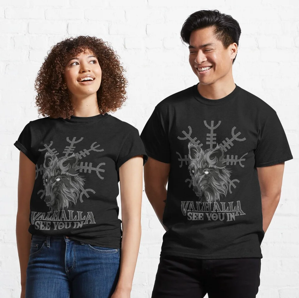 

See You In Valhalla Vegvisir Rune Fenrir Wolf Viking Inscription T-Shirt New 100% Cotton O-Neck Short Sleeve Casual Mens T-shirt