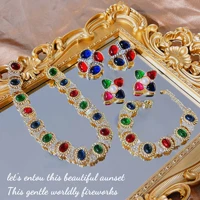 florence oil painting aesthetics vintage style color glass crystal necklaces bracelets gold color earrings banquet jewelry sets