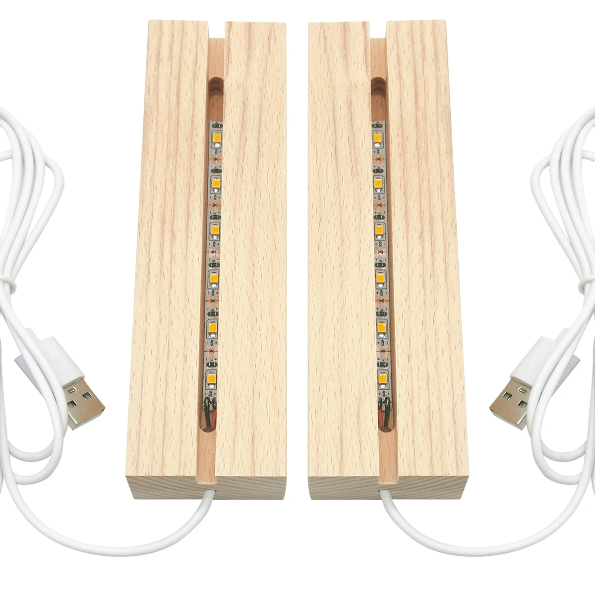 

2pcs LED Wood Display Bases w/ Warm Light Rectangle Display Pedestal USB Powered Wooden Rectangle Light Base for Decoration