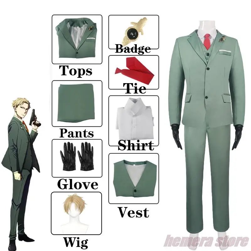 

Anime Spy X Family Loid Forger Cosplay Costume Light Green Suit Blond Wig Twilight Outfit Shirt Tie Men Clothes Halloween
