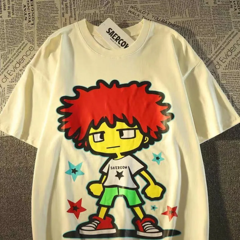 

Ins Japanese Anime Y2K Boy Graphic T Shirts Hip Hop Mens Cute Cartoon T-shirt Casual O-neck Oversized Cotton Tops Kawaii Clothes