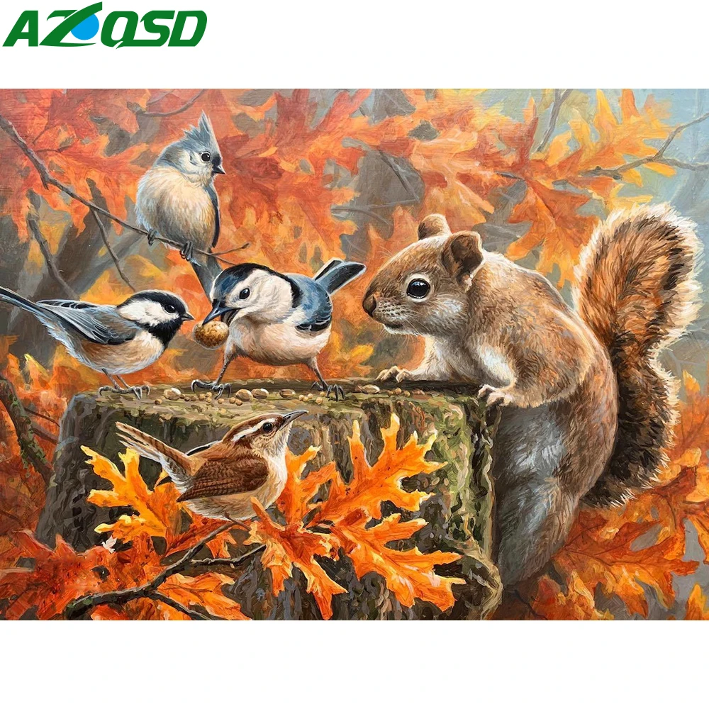 

AZQSD DIY Diamond Painting Bird Squirrel Picture Of Rhinestones Embroidery Animal Cross Stitch 5D Mosaic Autumn Decor Gift