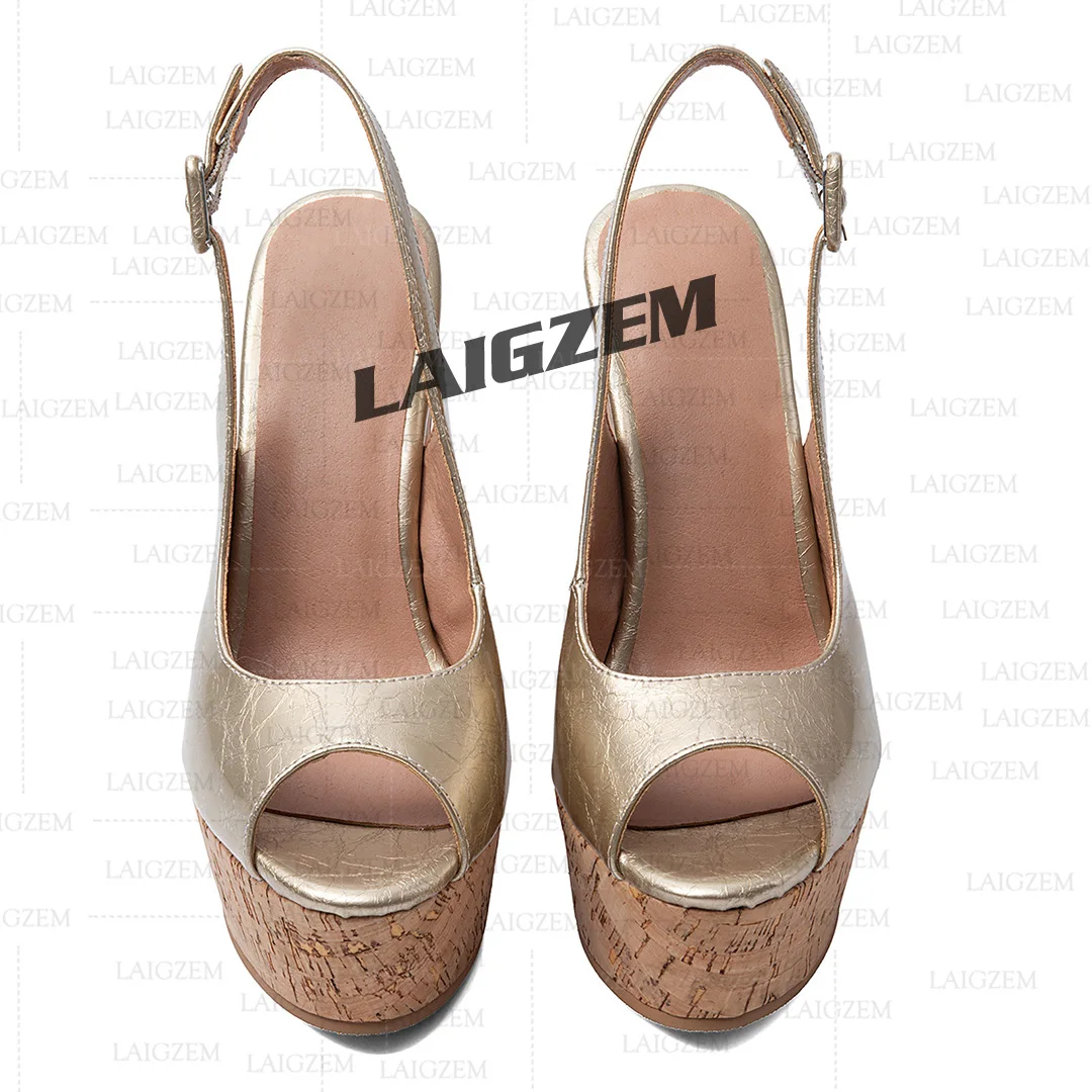 Фото Женские сандалии LAIGZEM на платформе, с открытым носком, с ремешком на щиколотке, туфли-слингбэки, вечерние туфли ручной работы, женская обувь больших размеров 43, 50, 52 №4