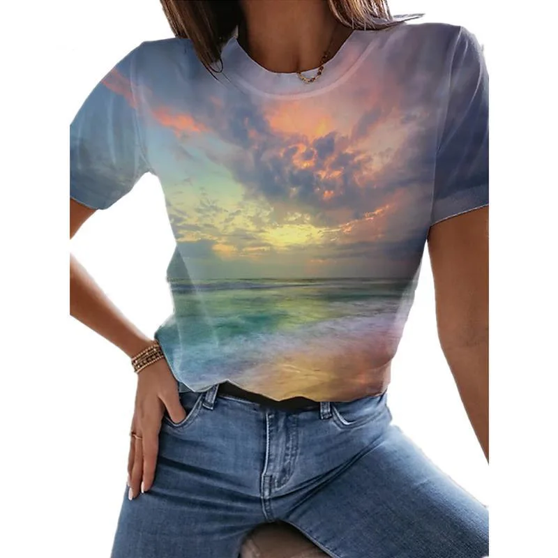 

Summer Ocean Landscape 3D Print T-shirt Woman Streetwear T Shirts Harajuku Y2k Tees Tops Women Girls Casual Oversized Clothing