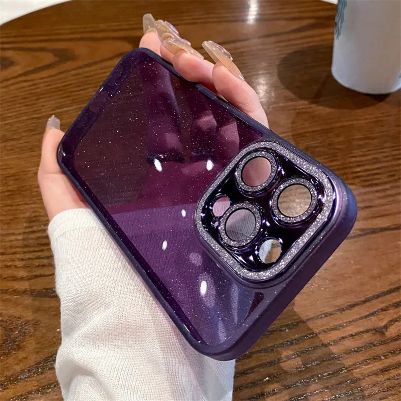 

For iPhone 14 Pro Max Luxury Glitter Transparent Lens Protection Phone Case For iPhone 12 13 14 Pro Max 11 Fashion Bumper Cover