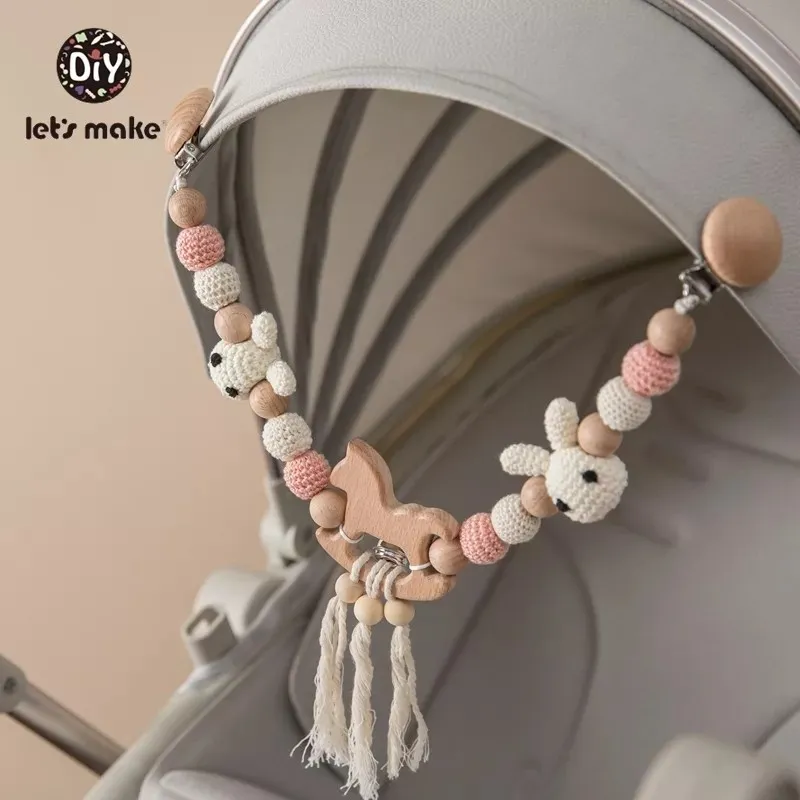 

Let's Make Wood Teether Baby Bed Hanging Rattles Toy Make Noise Bird Elephant Shape Crochet Beads Bracelet Pram Clip Baby Rattle