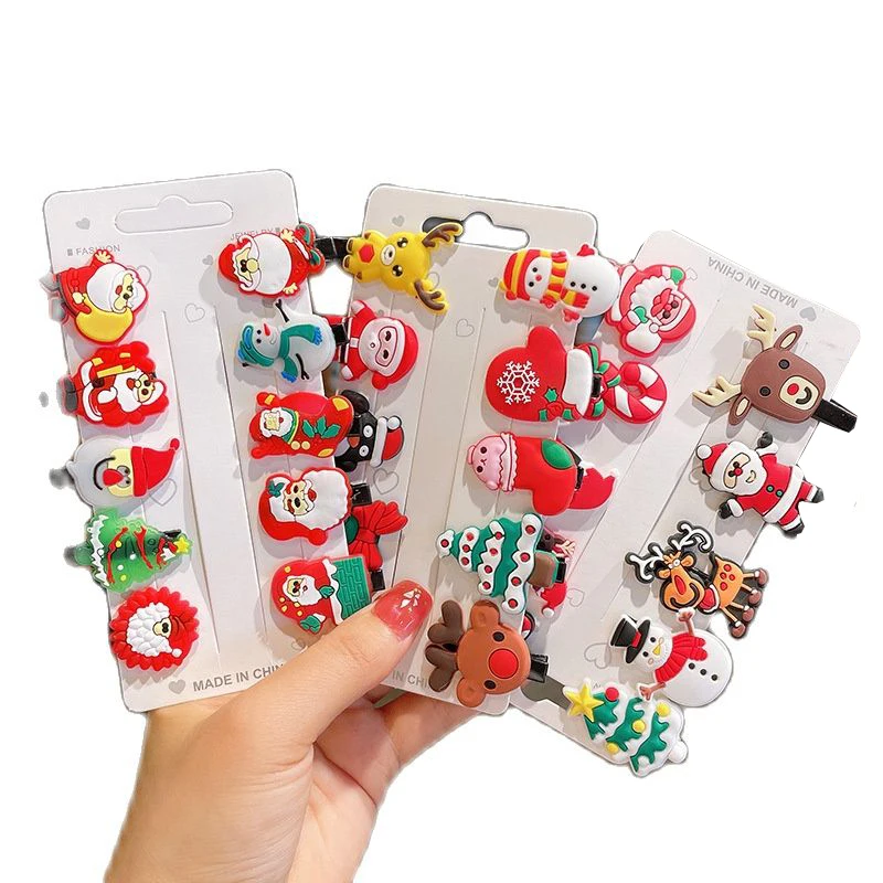 

10Pcs/Lot Baby Christmas Hair Clips Cute Santa Claus Elk Snowman Pine Barrette Children Hairpin Baby Girls Hair Accessories