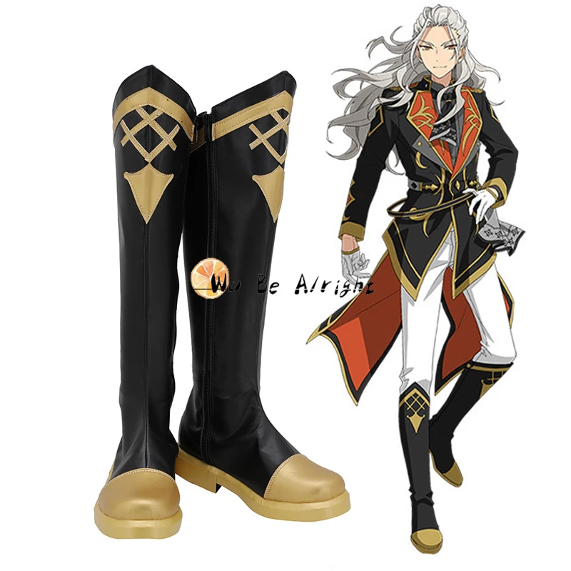 Ensemble Stars Eden Ran Nagisa Cosplay Shoes Customized Black Leather Boots Knee-high for Men Halloween Role Play Costume Props