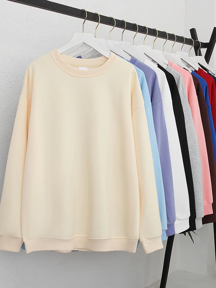 

Women Solid Color O-Neck thin Sweatshirt Casual oversized Hoodie mens Harajuku Aesthetic Streetwear Pullovers basic unisex Tops