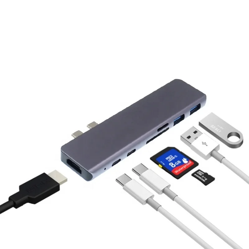 

7 in 1 Usb 3.1 Type-c Hub to Hd Adapter 4k Thunderbolt 3 Usb c Hub with Hub 3.0 Tf Sd Reader Slot Pd for Macbook Pro/air
