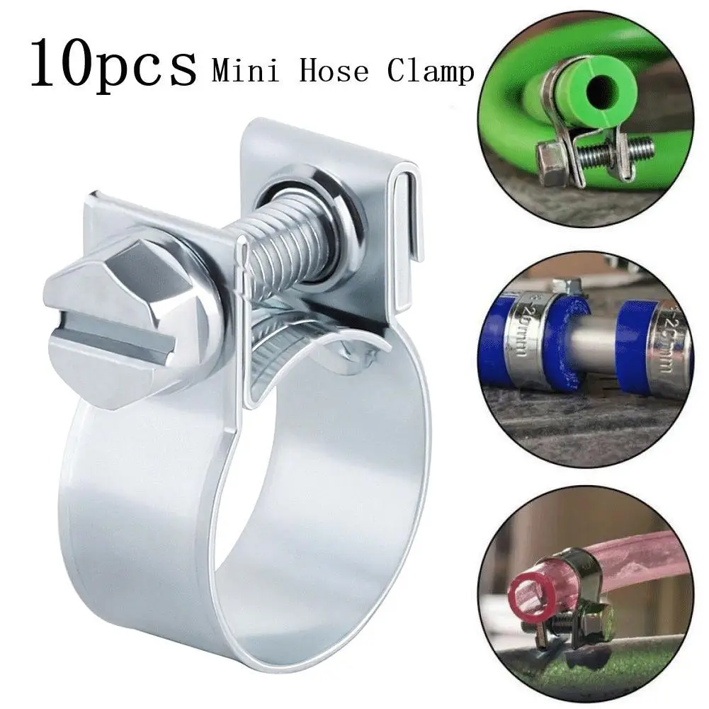 

10pcs/set Car Fuel Pipe Hose Clamps Mini Galvanized Air Hose Clips Kits Auto Oil Water Hose Parts 7-9mm 9-11mm Fastener Replace