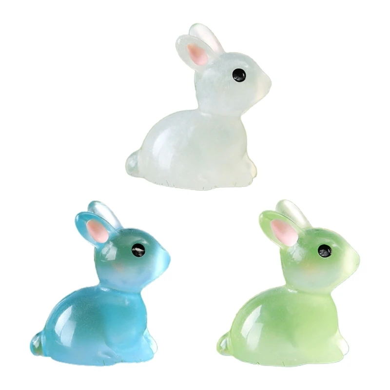 

10pcs Luminous Rabbits Figurines Glowing in the Dark Easter Bunny Animal Miniature Fairy Garden Accessories Flower Pot