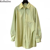 kohuijoo womens casual loose long shirt plus size korean 2022 new long sleeve fashion blouse woman turn down collar solid