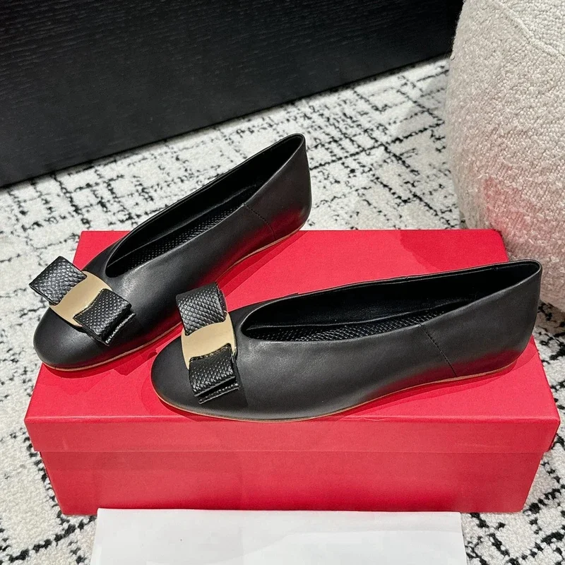 Новое поступление 2024 балетки ручной работы из натуральной кожи с круглым носком