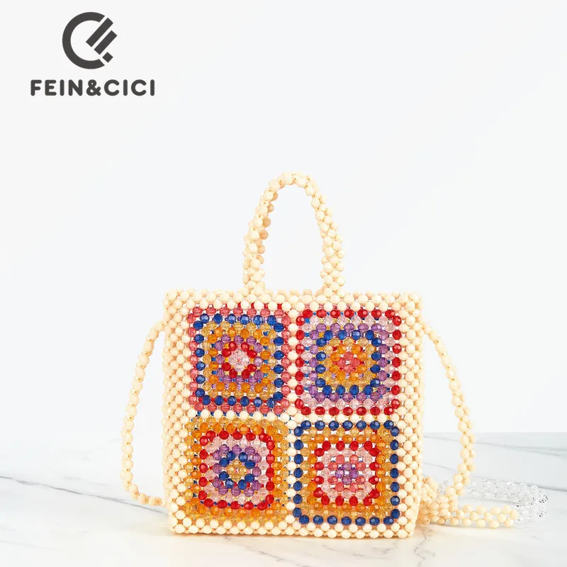 

bead bag Ethnic Style designer Acrylic crystal pearl beaded box tote bag women party bucket crossbody handbag summer vintage