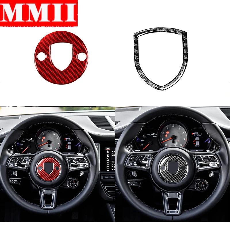 

Car Steering Wheel Logo Interior Trim Cover Frame Black Carbon Fiber Fit For Porsche Cayenne Macan 2014-2021 Car Accessories