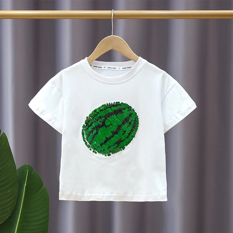 

Summer Children's Cotton Sequins Short-Sleeved Casual Color-Changing Boys And Girls New T-shirt Korean Version Of The Top Trend