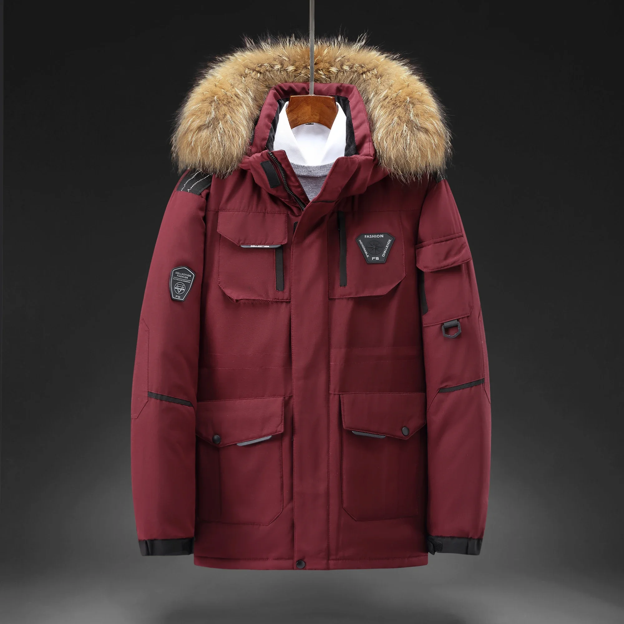 Мужская рабочая стильная куртка зимняя однотонная утолщенная теплая с