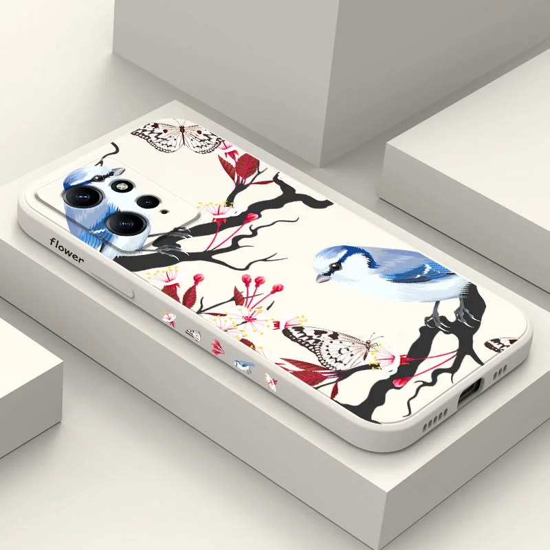 

Branched Birds Phone Case For Xiaomi Redmi Note 12 11 11S 10 10T 10S 9 9S 8 7 Pro Plus 4G 5G Liquid Silicone Cover
