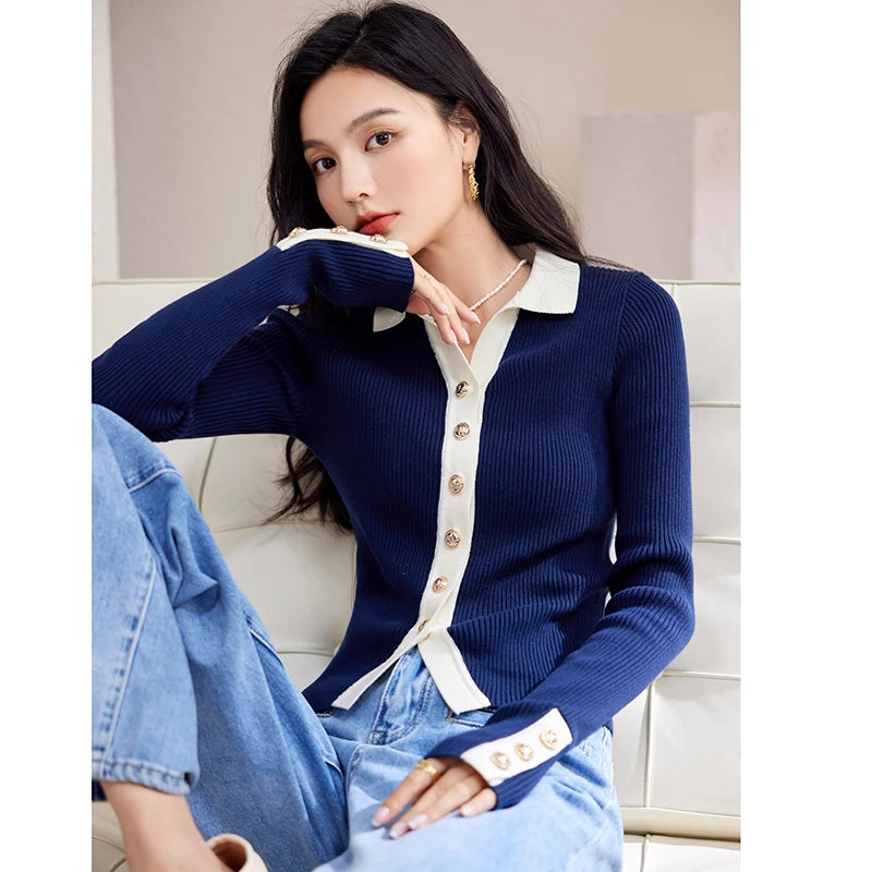 

Женский эластичный вязаный кардиган, повседневный свободный свитер составного кроя с длинным рукавом, корейский стиль, весна-осень 2022